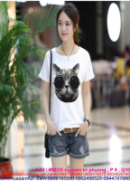 Áo thun nữ ngắn tay hình mèo đeo kính xì teen ATNU466