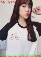 Áo thun nữ ngắn tay phối sọc đen hình xe đạp xì teen ATNU536