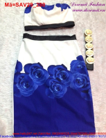 Set hoa hồng xanh áo ống chân váy ôm trẻ trung sang trọng SAV29
