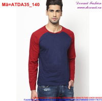 Áo thun nam xanh phối tay dài đỏ nổi bật cá tính ATDA35