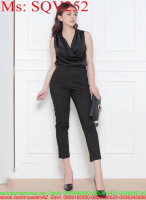 Sét áo cổ đổ phối quần lửng đen cá tính thời trang SQV252