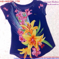 Áo kiểu nữ tay ngắn in hoa sành điệu thời trang AKN397