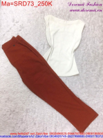 Sét áo chít eo màu trắng phối với quần màu trẻ trung SRD73