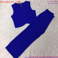 Sét áo croptop sát nách phối với quần dài màu xanh dương SRD102