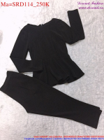 Sét áo dài tay xếp li phối quần dài màu đen trẻ trung SRD114
