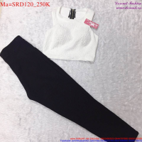 Sét áo croptop màu trắng phối với quần dài màu đen trẻ trung SRD120