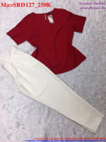sét áo tay ngắn màu đỏ phối với quần màu trắng trẻ trung SRD127