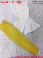 Sét áo sát nách màu trắng phối với quần dài màu vàng trẻ trung SRD135