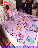 Bộ dra giường hình cú mèo màu hồng nhạt dễ thương Drap37