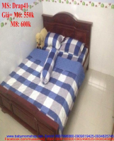 Bộ dra giường họa tiết kẻ ô caro màu xanh đẹp Drap41