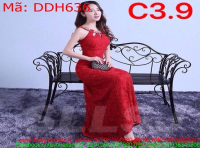 Đầm dự tiệc cổ yếm màu đỏ chất liệu ren cao cấp DDH636