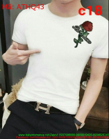 Áo thun nam ngắn tay thêu hình hoa hồng sành điệu ATHQ43