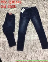 Quần jean nữ lưng cao xanh đen wash màu phong cách QJE341