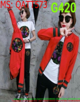 Sét thể thao nữ áo thun trong kèm áo khoác phối quần hoa văn QATT573