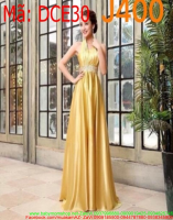 Đầm maxi dự tiệc xẻ cổ v màu vàng sang trọng thời trang DCE30