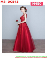 Đầm cô dâu kiểu xòe dài sát nách ren lưới màu đỏ sang trọng DCE43