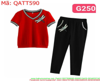 Sét thể thao nữ cổ tim và quần dài hình chuồn chuồn QATT590