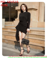 Sét áo dài tay và chân váy kiểu cách điệu màu đen thời trang SEV519