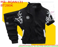 Sét thể thao nam kiểu áo khoác và quần lửng hoa văn logo W BQAN131