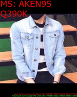 Áo khoác jean nam dài tay xanh nhạt trẻ trung phong cách AKEN95