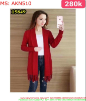 Áo kiểu nữ len phom dài màu đỏ nổi bật thời trang AKN510