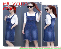 Váy yếm jean công sở giả náp túi viền tua thời trang VYJ123
