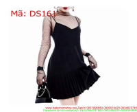 Đầm ôm tay lưới chấm bi màu đen suông xinh đẹp DS161