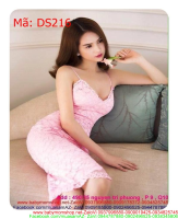 Đầm dự tiệc ôm body 2 dây vải ren hồng xinh đẹp DS216