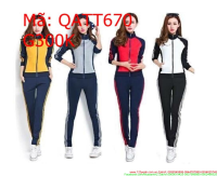 Sét thể thao nữ áo khoác cổ trụ dài tay và quần dài ghép màu QATT670