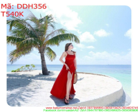 Đầm maxi đi biển 2 dây màu đỏ xẻ đùi thời trang DDH356