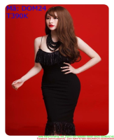 Đầm ôm body 2 dây đen phối tua rua thời trang DOM24