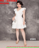 Đầm xoè dự tiệc cổ V trắng xinh đẹp và thời trang DXV683