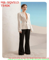 Sét áo kiểu vest dài tay cổ v phối quần dài đen thời trang SQV513