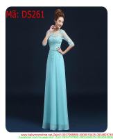 Đầm dự tiệc maxi dài màu xanh vải ren trẻ đẹp thời trang DS261