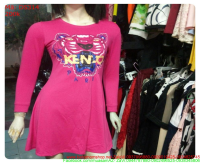 Đầm thun nữ dài tay màu hồng logo kenzo sành điệu DS314