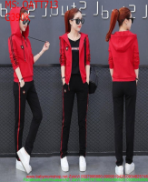 Sét thể thao nữ bộ 3 áo khoác nón COOL sọc xanh đỏ QATT713