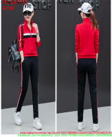 Sét thể thao nữ áo dài tay sọc màu ngang sành điệu QATT728