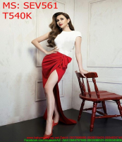 Sét áo trắng ngắn tay và chân váy xẻ dài đỏ nổi bật SEV561