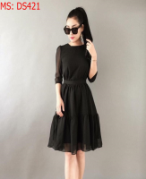 Đầm công sở phom xoè màu đen sành điệu thời trang DS421