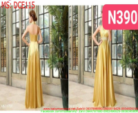 Đầm cô dâu maxi màu vàng kiểu hở lưng sang trọng DCE115