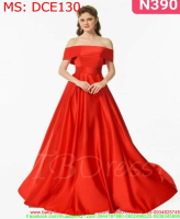 Đầm cô dâu xòe dài màu đỏ bẹt vai cột nơ xinh xắn DCE130