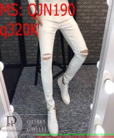 Quần jean nam ống đứng màu trắng rách gối thời trang QJN190