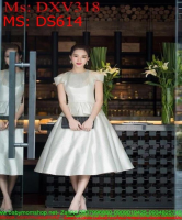 Đầm xèo dự tiệc vải phi phối ren vai thời trang DS614