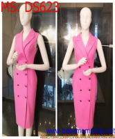 Đầm ôm công sở cổ vest phom dài màu hồng dễ thương DS623
