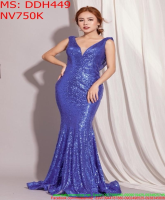 Đầm dạ hội cổ đổ sau màu xanh duyên dáng xinh đẹp DDH449