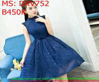 Đầm xèo công chúa màu xanh xinh đẹp vải hoa văn DXV752