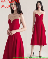 Đầm xèo phom dài 2 dây cổ V màu đỏ sang trọng sexy DXV756