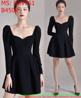 Đầm xòe dài tay màu đen đơn giản thời trang DXV761