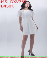 Đầm xòe trắng phối tay lưới chấm bi thời trang DXV762