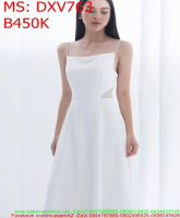 Đầm xòe trắng 2 dây phối lưới  eo thời trang duyên dáng DXV763
